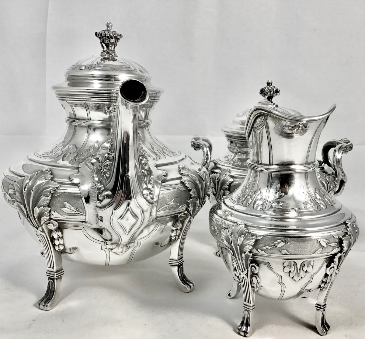 Tea Service In Sterling Silver, Paris 1884-1910, Henri Soufflot, Louis XVI Style-photo-2