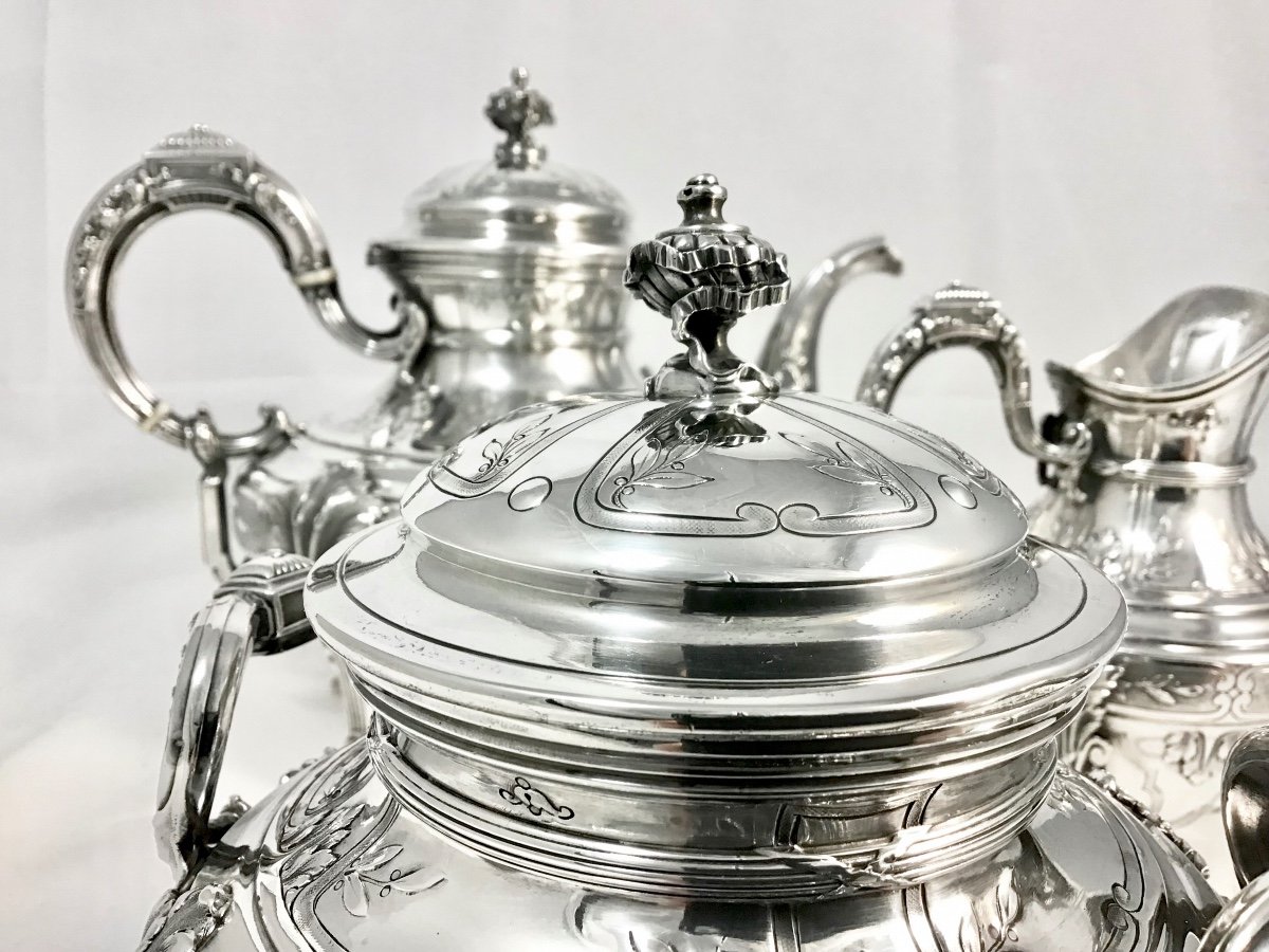 Tea Service In Sterling Silver, Paris 1884-1910, Henri Soufflot, Louis XVI Style-photo-4