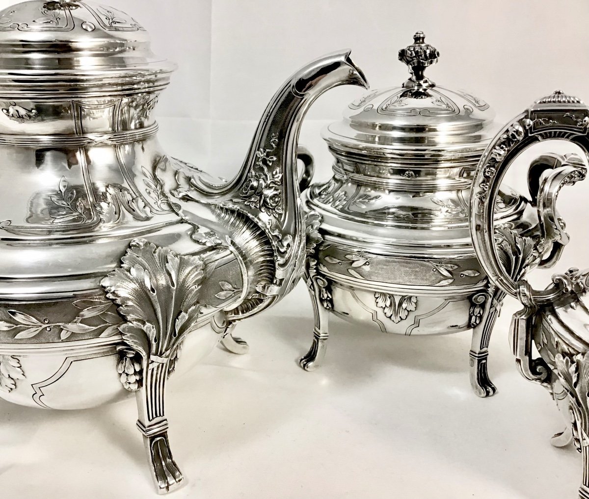 Tea Service In Sterling Silver, Paris 1884-1910, Henri Soufflot, Louis XVI Style-photo-8