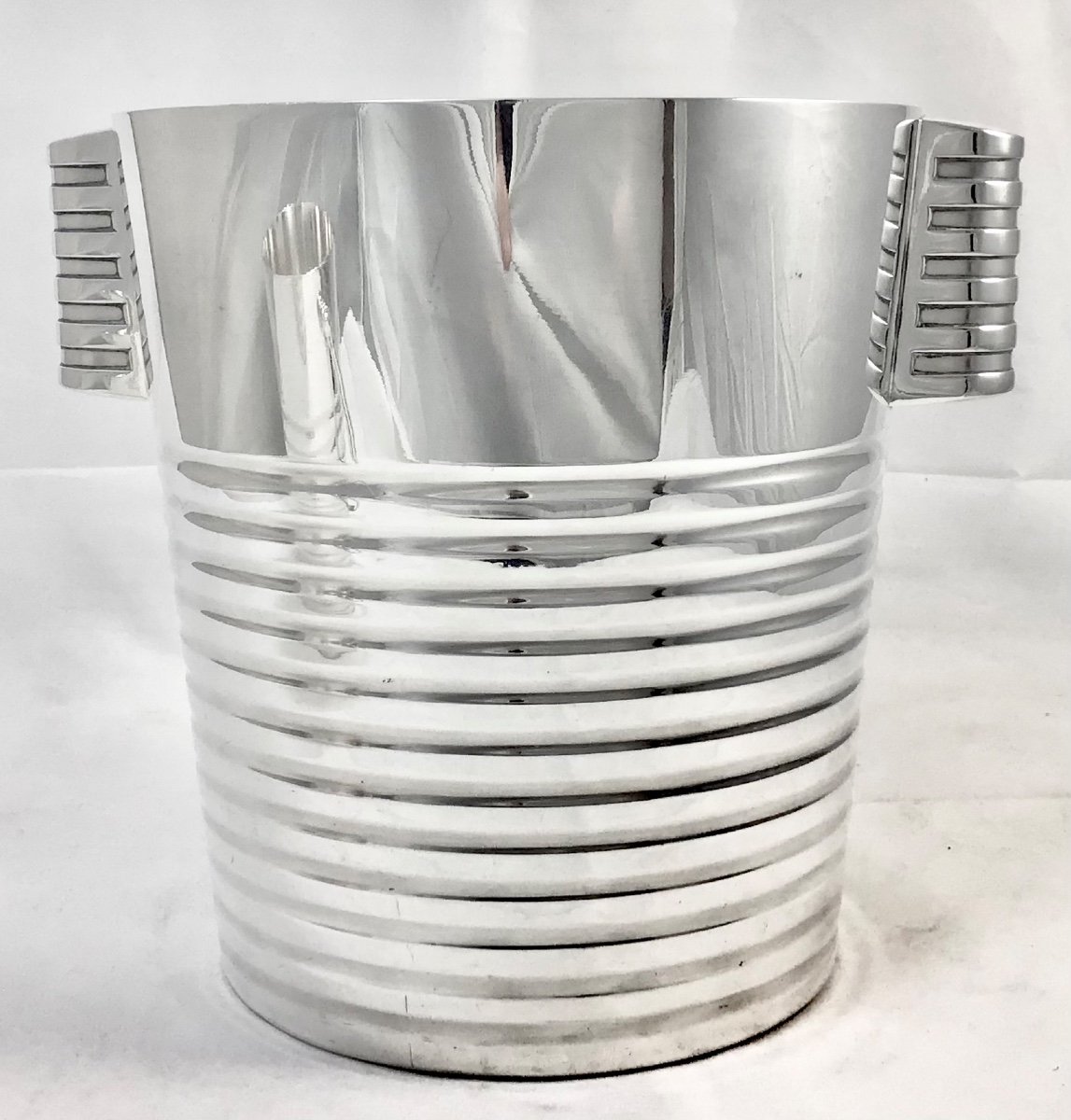 Champagne Bucket And Ice Bucket, Ondulations , Luc Lanel For Christofle, Silver Metal -photo-3