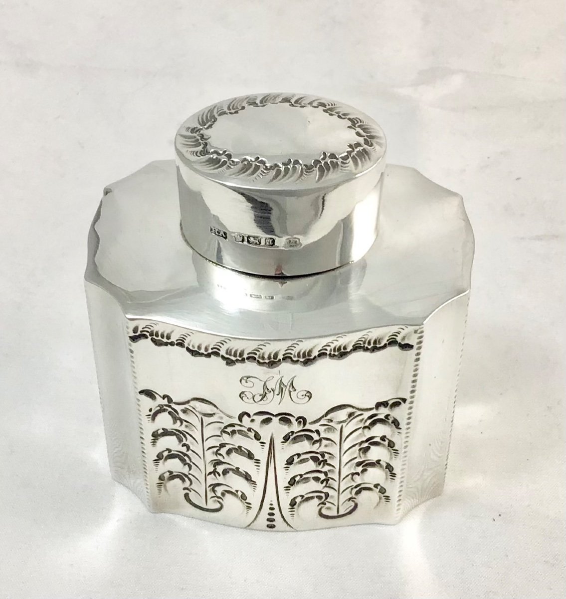 Tea Caddy , Sterling Silver, 1893 Sheffield, Atkin Brothers -photo-5