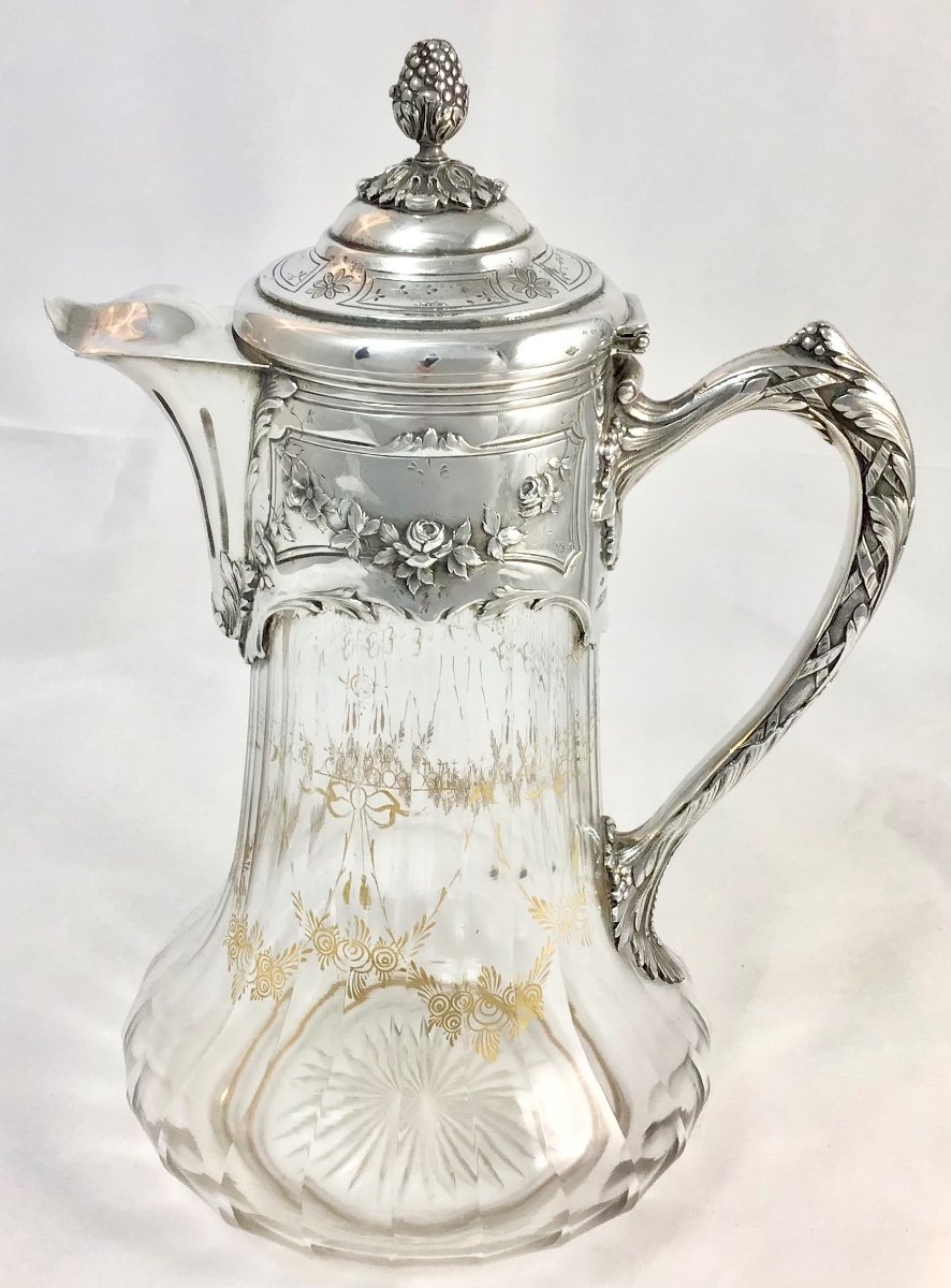 Carafe Cristal Et Argent Massif , Style Louis XVI, Le Verrier Paris 1903-1911-photo-5