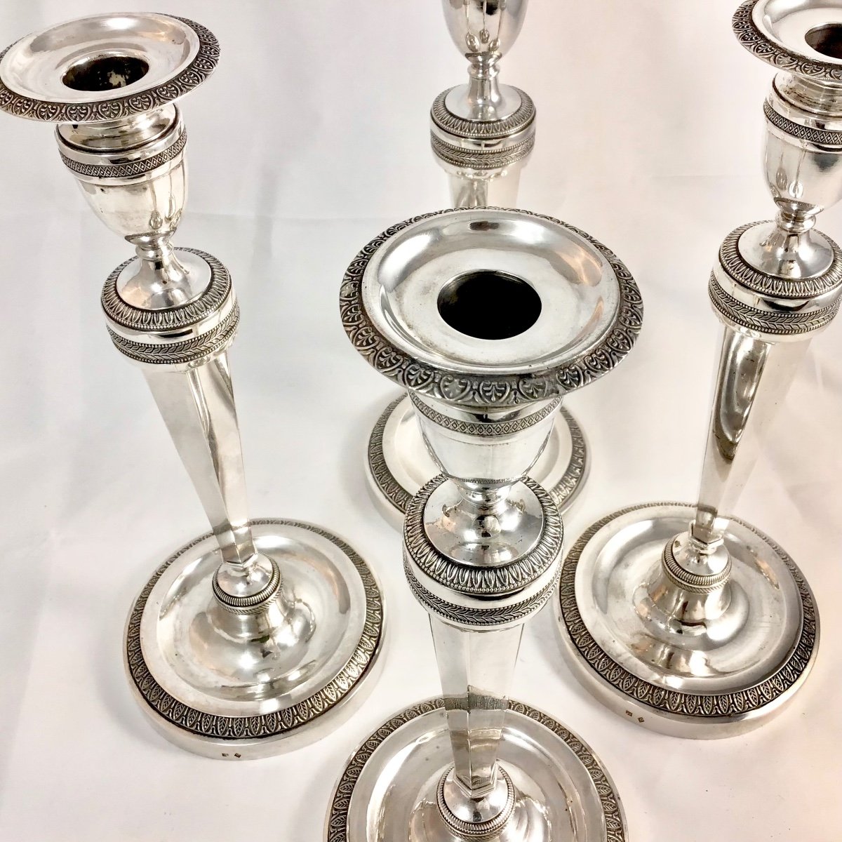 Four Empire Candlesticks , Sterling Silver, Liège 1814-31, Guillaume Drion-photo-3