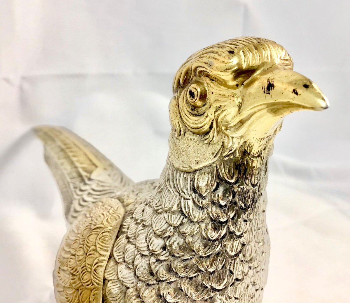 Pair Of Pheasants In Sterling Silver And Vermeil, Spain 1940s-1960s-photo-2