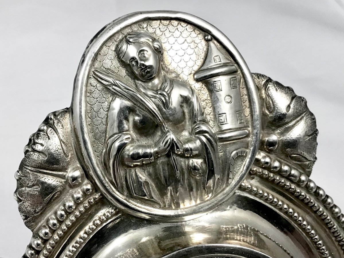 Osculatory Reliquary, Saint Barbara, Sterling Silver, Kiss Of Peace, Circa 1780-1800-photo-5