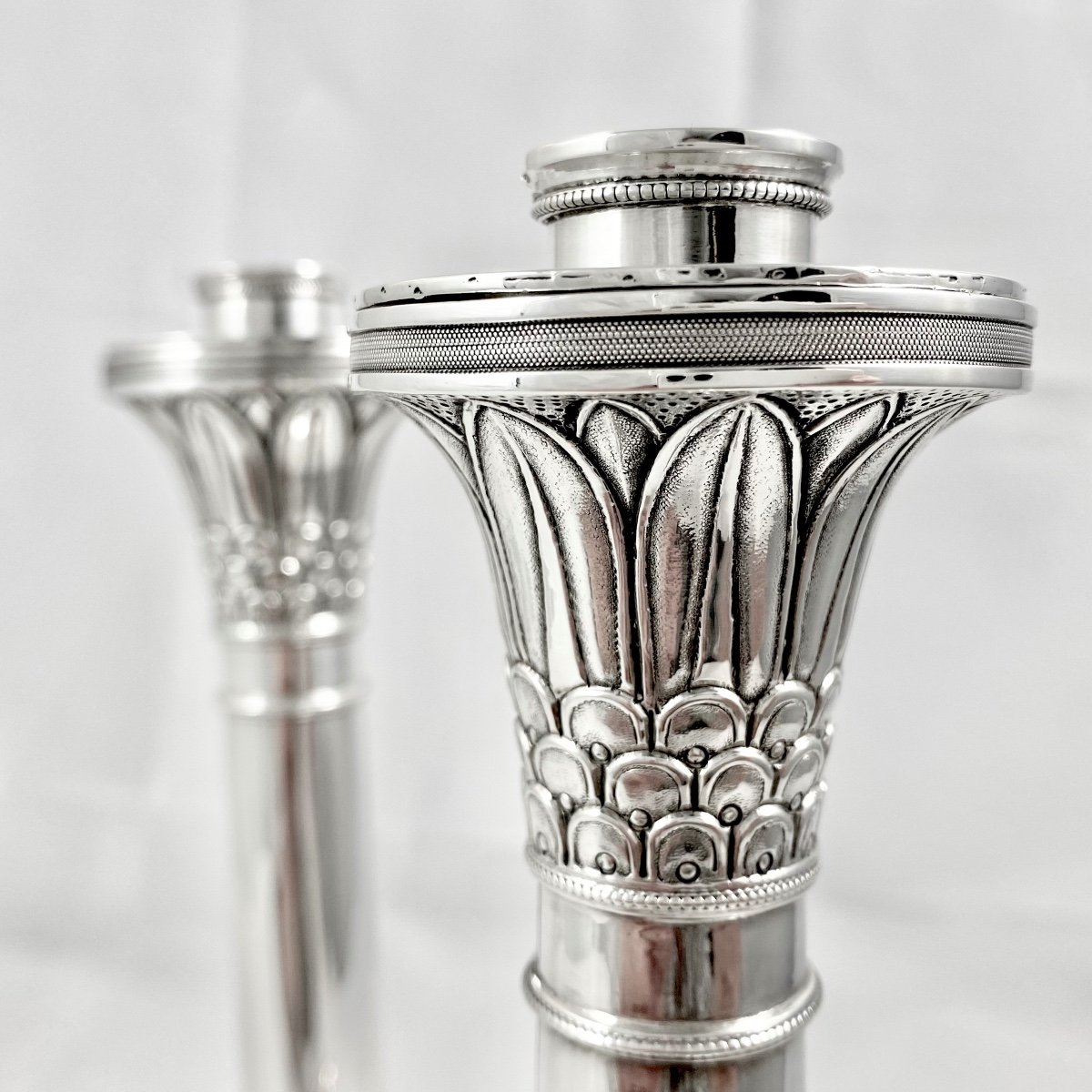 Brussels 1814-1831, Pair Of Candlesticks From The Restoration Period, Sterling Silver, Charles-photo-2
