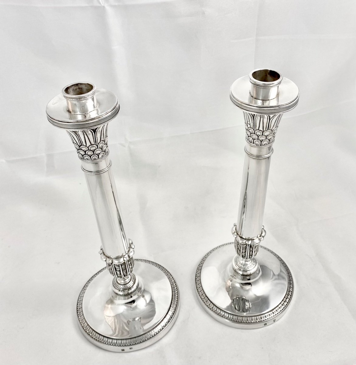 Brussels 1814-1831, Pair Of Candlesticks From The Restoration Period, Sterling Silver, Charles-photo-4