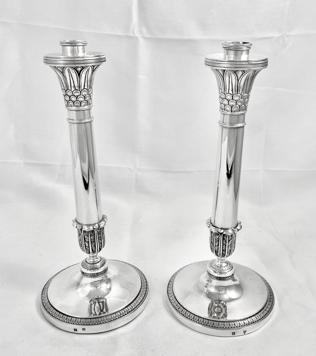 Brussels 1814-1831, Pair Of Candlesticks From The Restoration Period, Sterling Silver, Charles