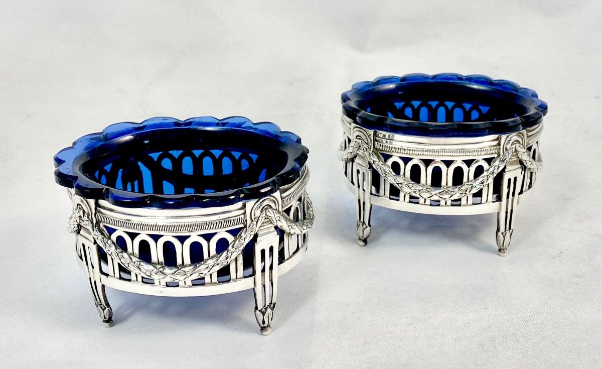 Antwerp 1786, Jean-baptiste Verberckt, Pair Of Louis XVI Salt Cellars, Sterling Silver, Antwerp -photo-2