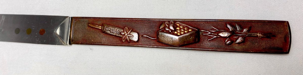 6 Couteaux à Dessert « Kozuka », Argent Massif Et Bronze , Japon Et Paris Vers 1870-photo-3