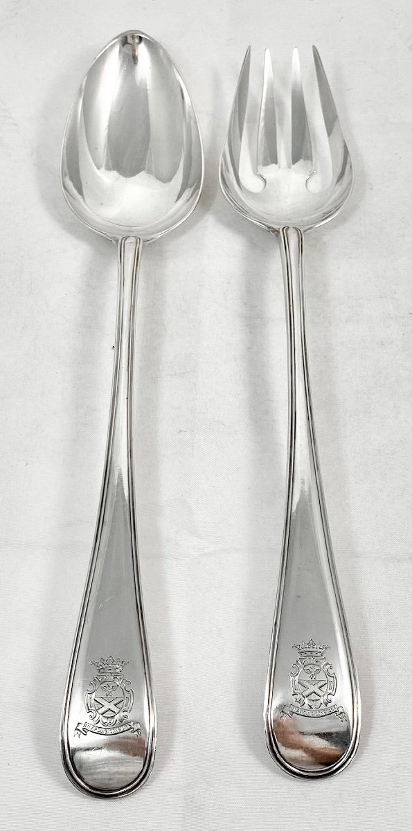 Amsterdam 1782, Serving Spoons, Barons Constant De Rebecq, Sterling Silver, Salad Cutlery-photo-2