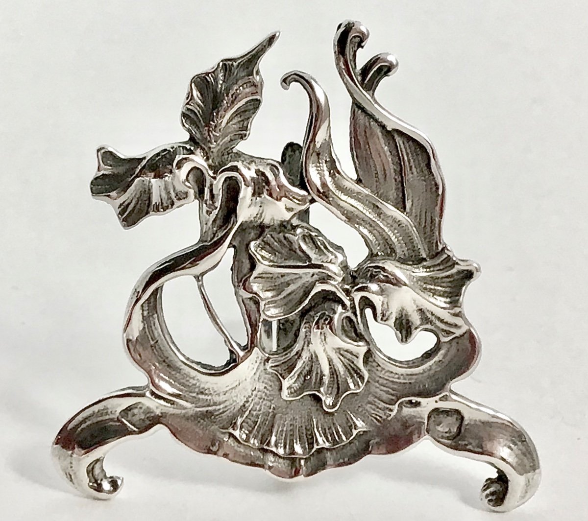 8 Porte Noms Art Nouveau En Argent Massif , France 1890-1910, porte menu  Iris-photo-2