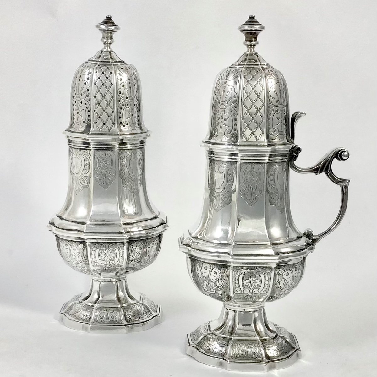 Antwerp 1753, Caster And Mustard Pot, Sterling Silver , Zilver Antwerpen-photo-2