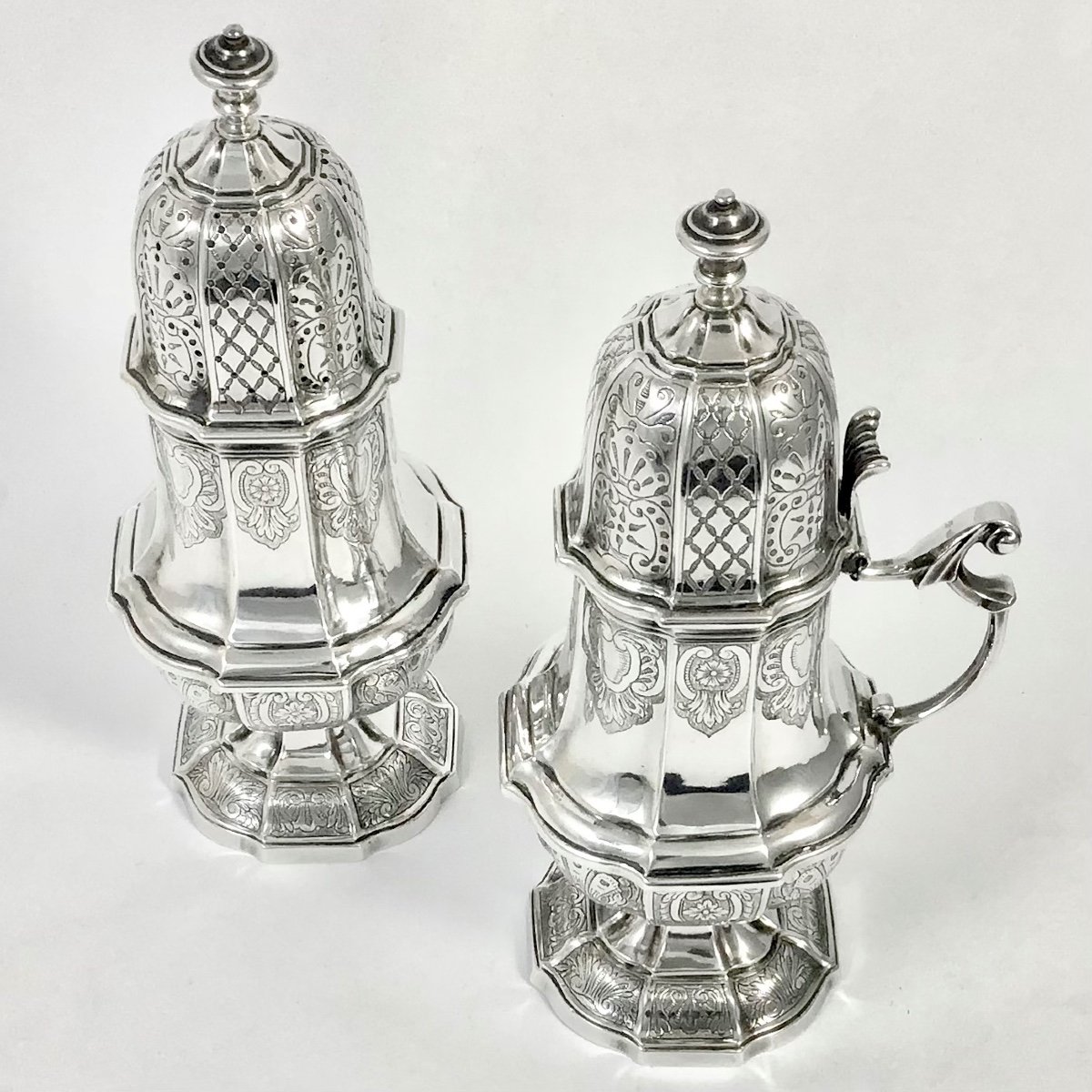 Antwerp 1753, Caster And Mustard Pot, Sterling Silver , Zilver Antwerpen-photo-3