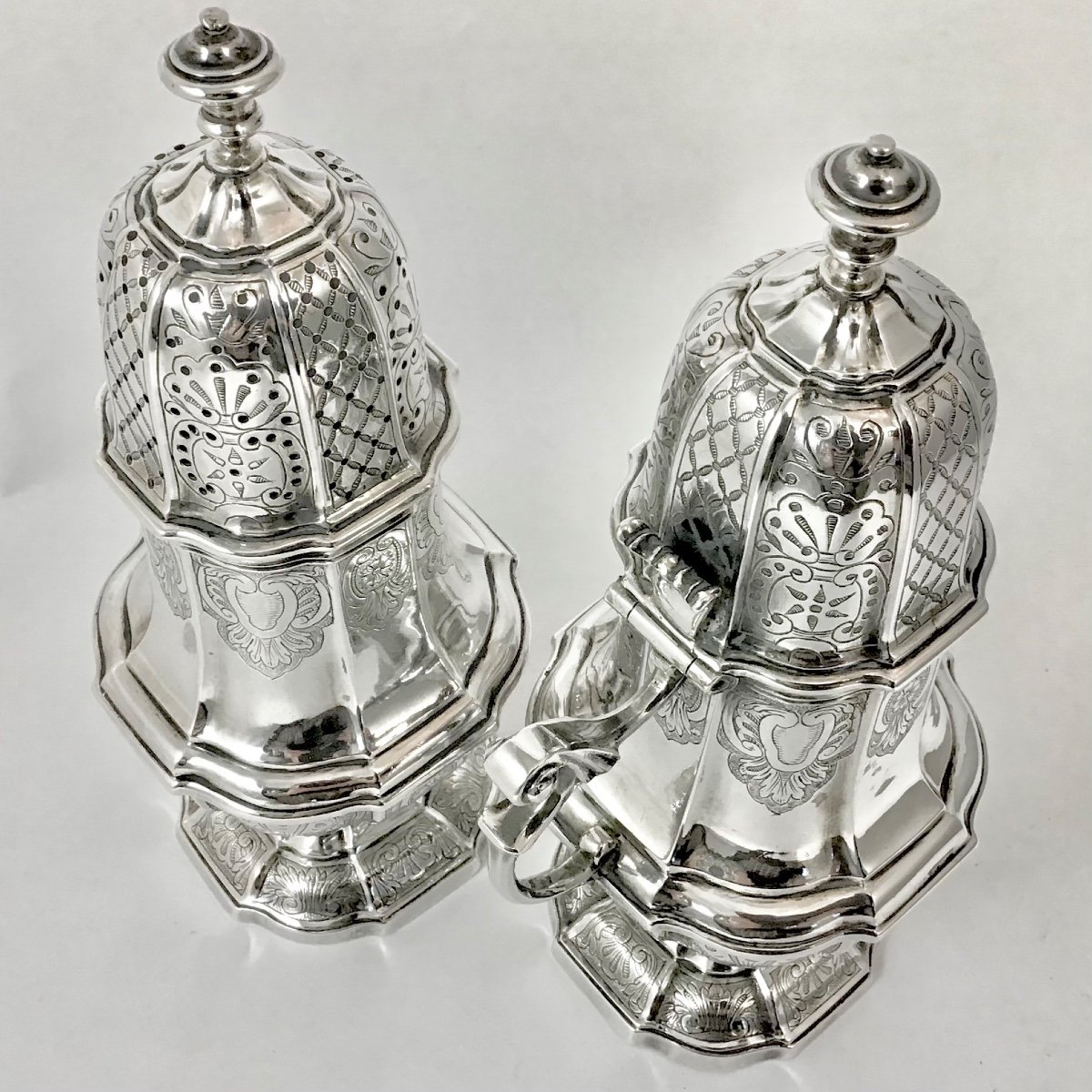 Antwerp 1753, Caster And Mustard Pot, Sterling Silver , Zilver Antwerpen-photo-1