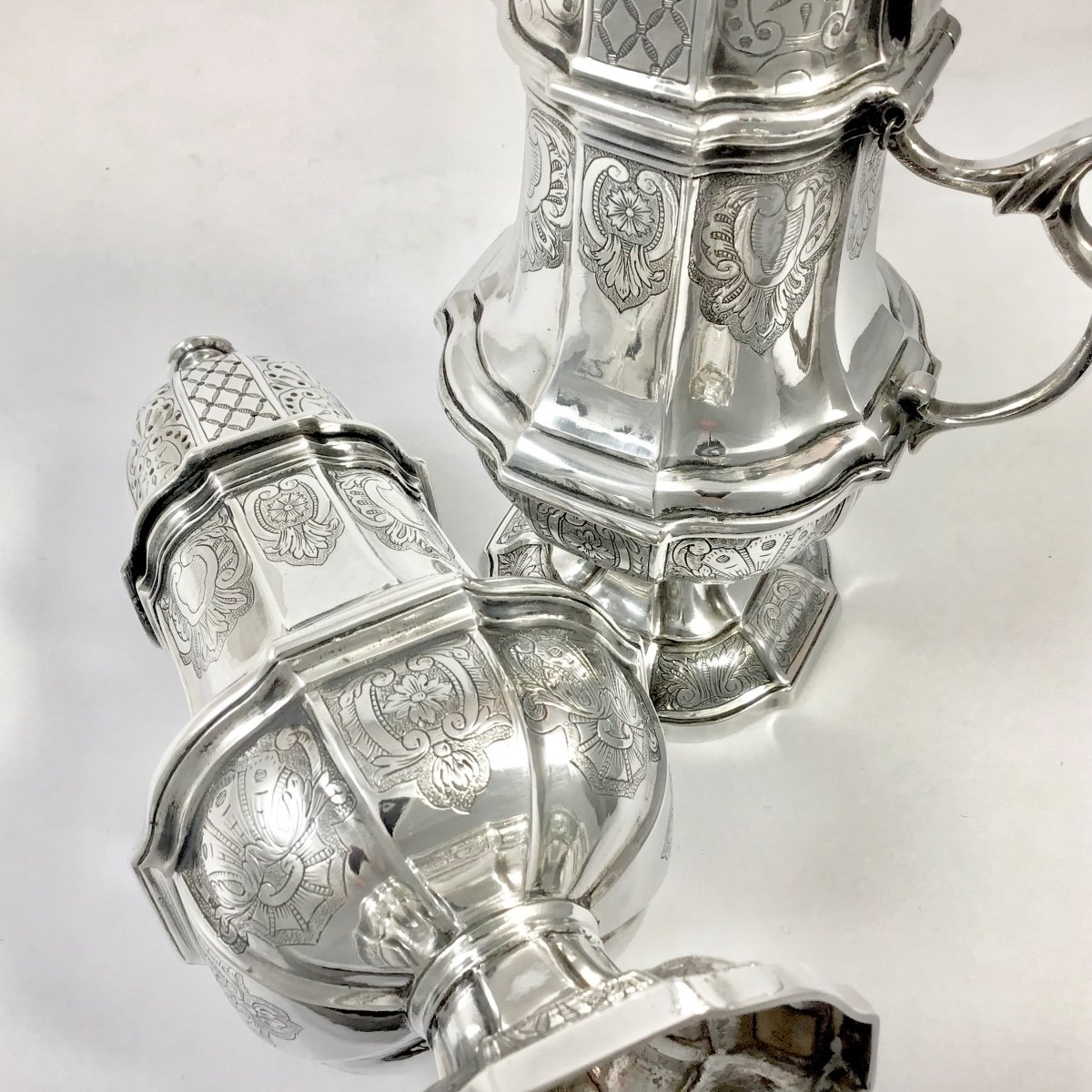 Antwerp 1753, Caster And Mustard Pot, Sterling Silver , Zilver Antwerpen-photo-5