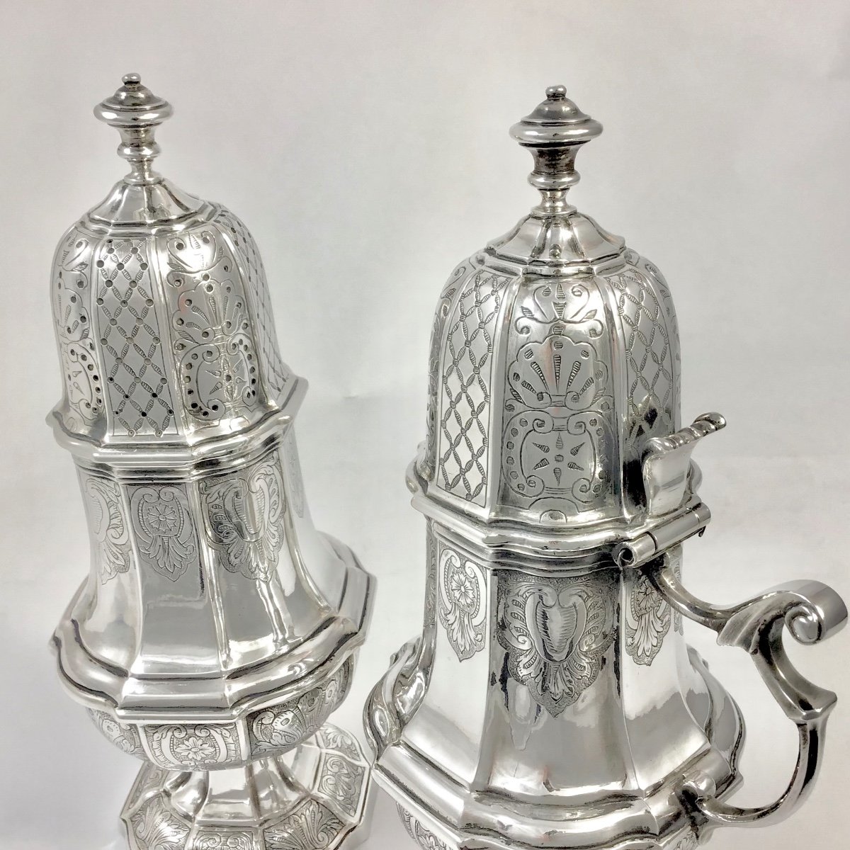 Antwerp 1753, Caster And Mustard Pot, Sterling Silver , Zilver Antwerpen-photo-6