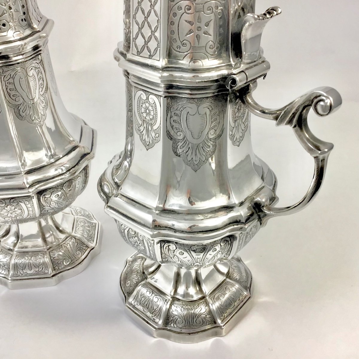 Antwerp 1753, Caster And Mustard Pot, Sterling Silver , Zilver Antwerpen-photo-7