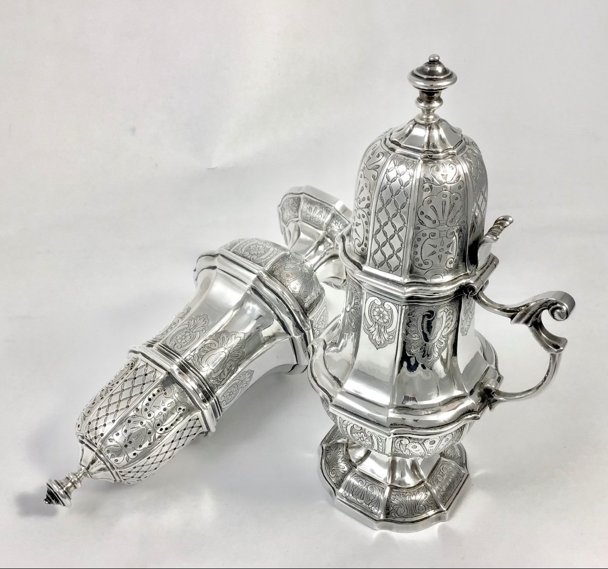 Antwerp 1753, Caster And Mustard Pot, Sterling Silver , Zilver Antwerpen-photo-8