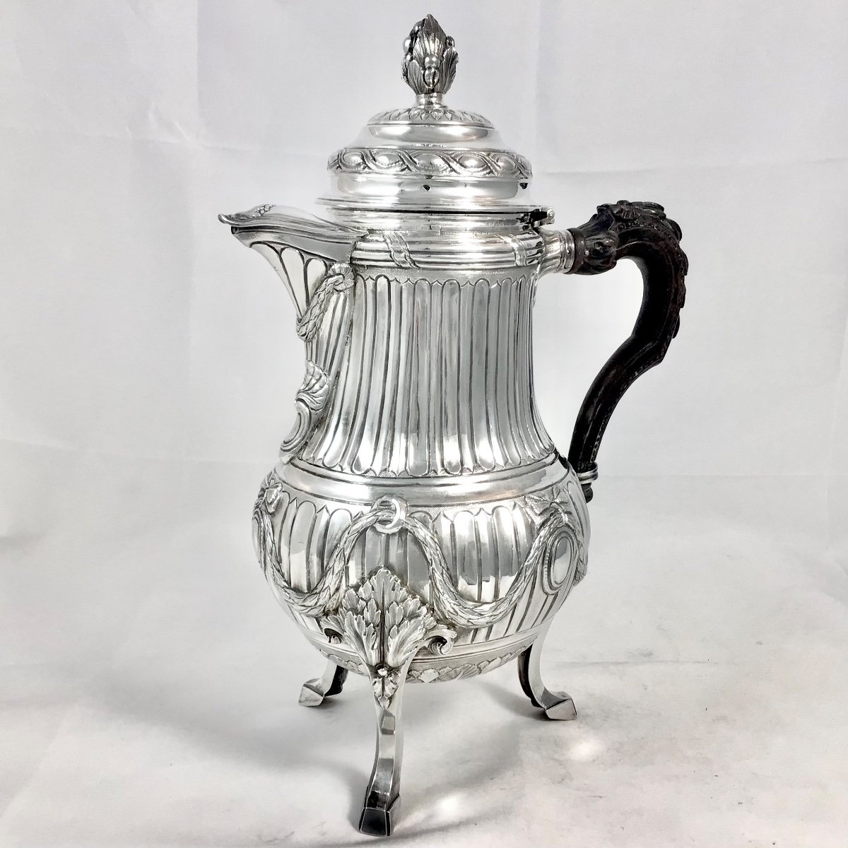 Brussels 1783, Tripod Coffee Pot, Solid Silver, Henricus Millé, Louis XVI-photo-2