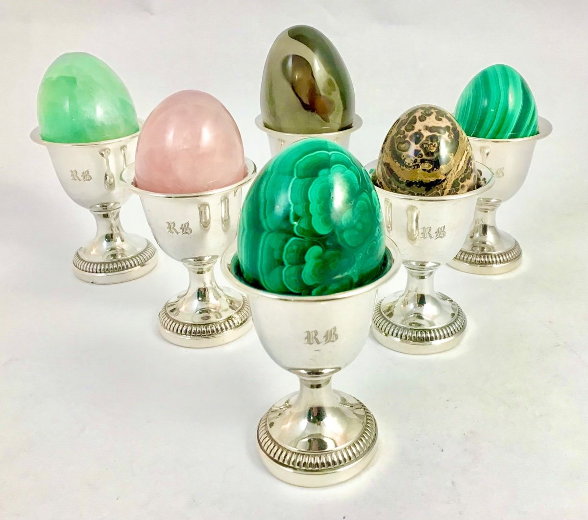 6 Sterling  Silver Egg Cups, Paris Circa 1840-50-photo-3