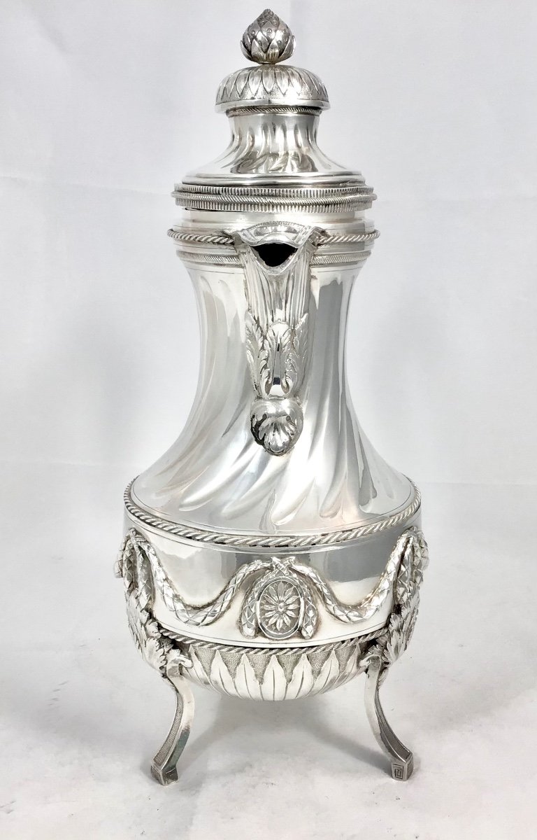 Mons 1780, Géante Cafetière D’époque Louis XVI , Argent Massif , Maître Marquant D’une Poire-photo-6