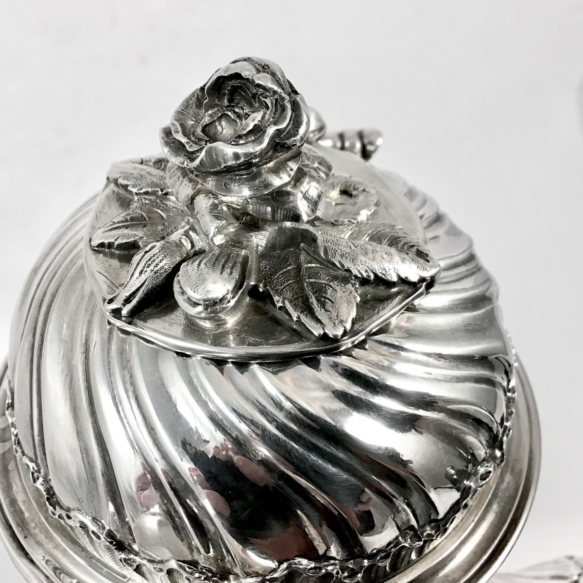 Large Solid Silver Chocolate Pot, Paris 1880-1900-photo-1