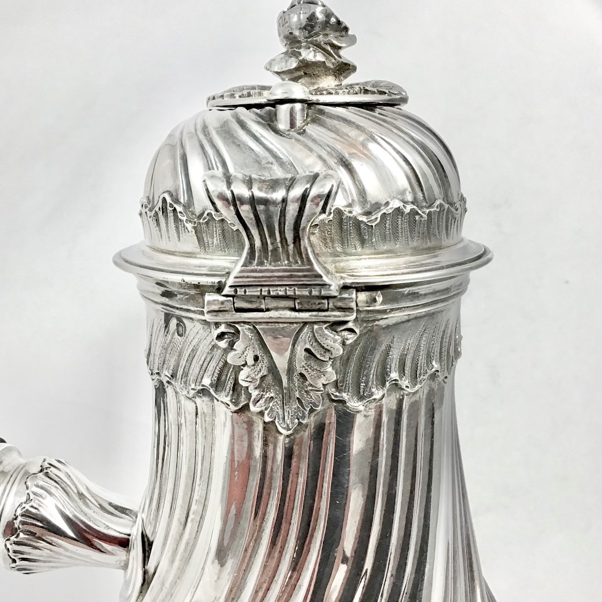 Large Solid Silver Chocolate Pot, Paris 1880-1900-photo-4