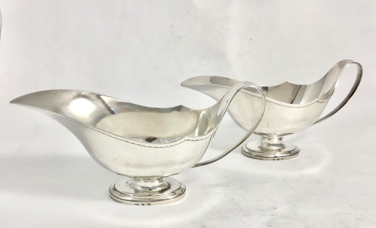 Ghent 1798-1809, Pair Of Helmet Sauce Boats, Solid Silver, Goldsmith Roelants, Empire -photo-6