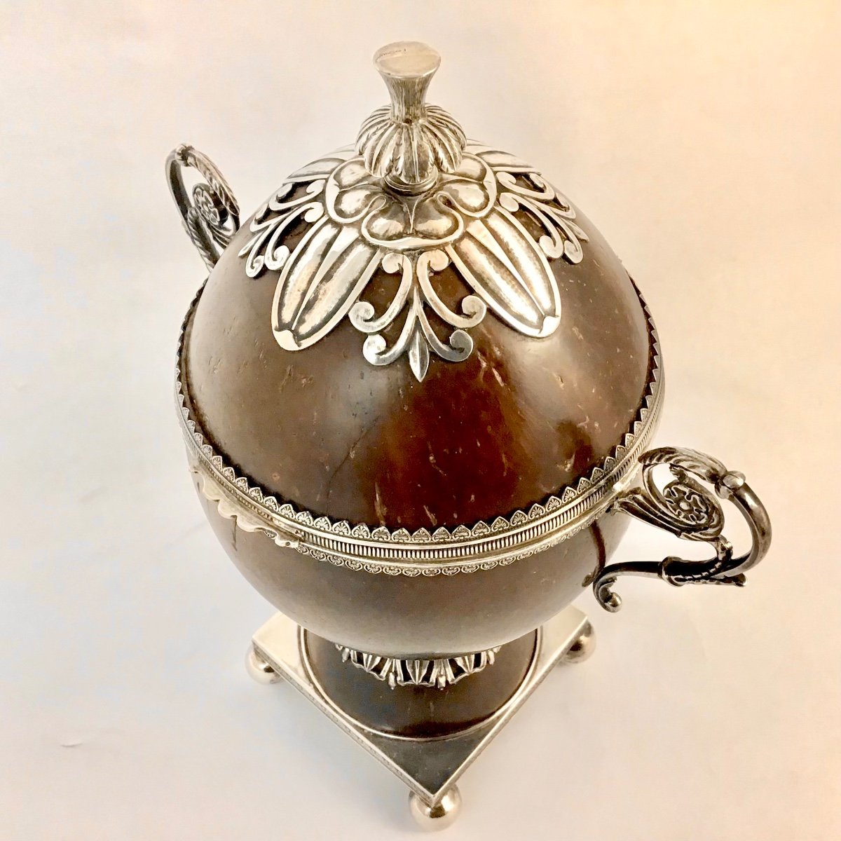 France 1809-1819, Silver Mounted Coconut Cup , Sugar Vase -photo-2