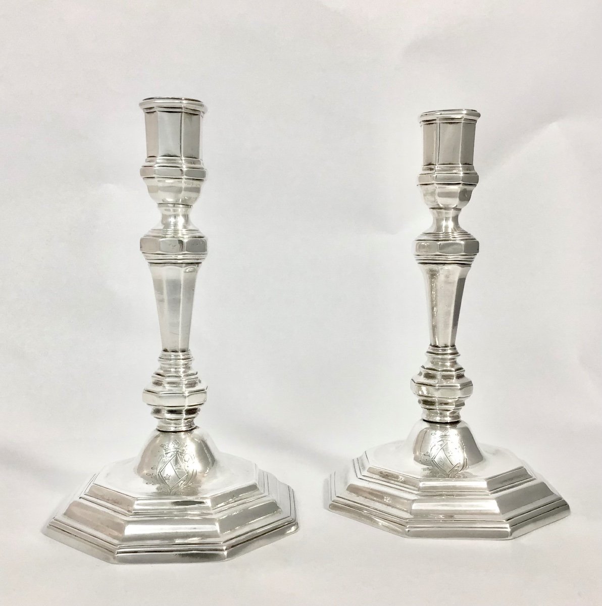 Arras 1732, Pair Of Candlesticks, Solid Silver, Pierre-francois Joncqué -photo-2