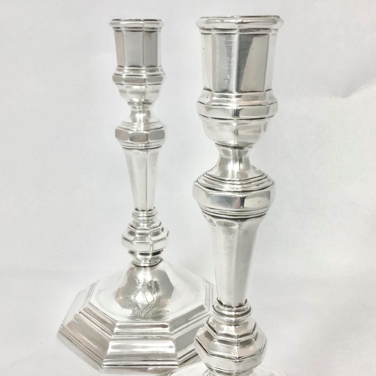 Arras 1732, Pair Of Candlesticks, Solid Silver, Pierre-francois Joncqué -photo-1