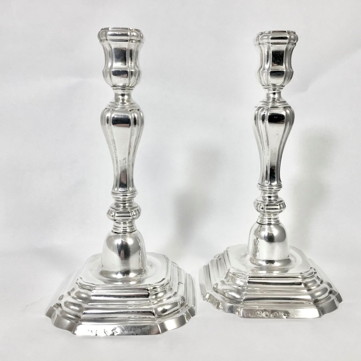 Bruges 1738, Pair Of Candlesticks In Sterling Silver, Ioannes Vincke, Kandelaars Zilver Brugge-photo-5