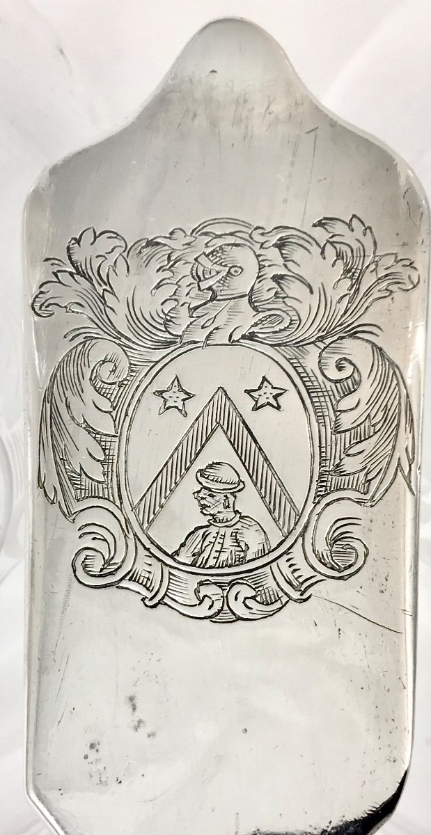 Paris 1727, Sublime Oil Cruet, With Le Brun Coat Of Arms, Solid Silver