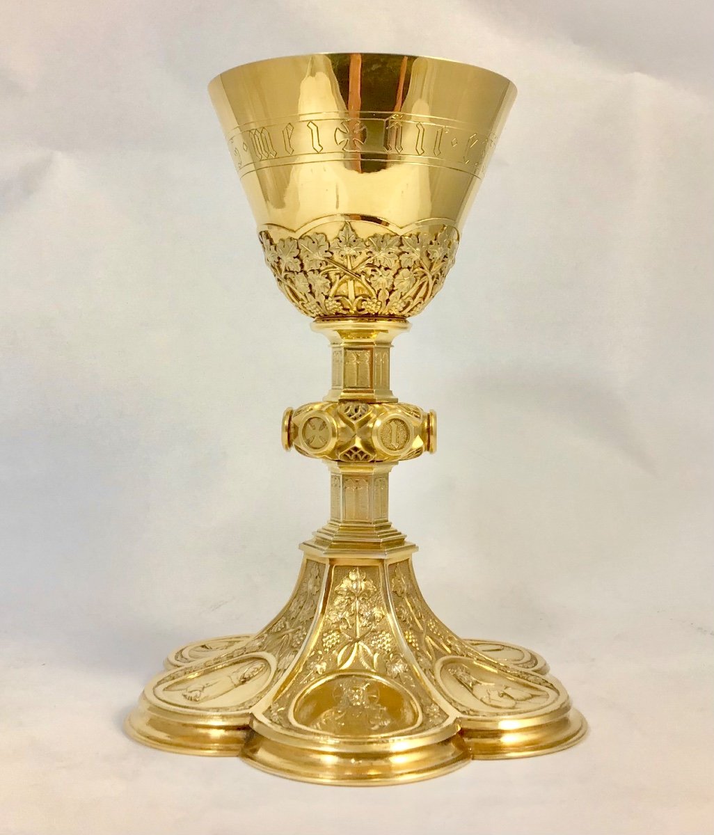 Neo-gothic Chalice In Solid Silver And Silver-gilt, Hubert Caers, Louvain Around 1900, Dominicans -photo-3