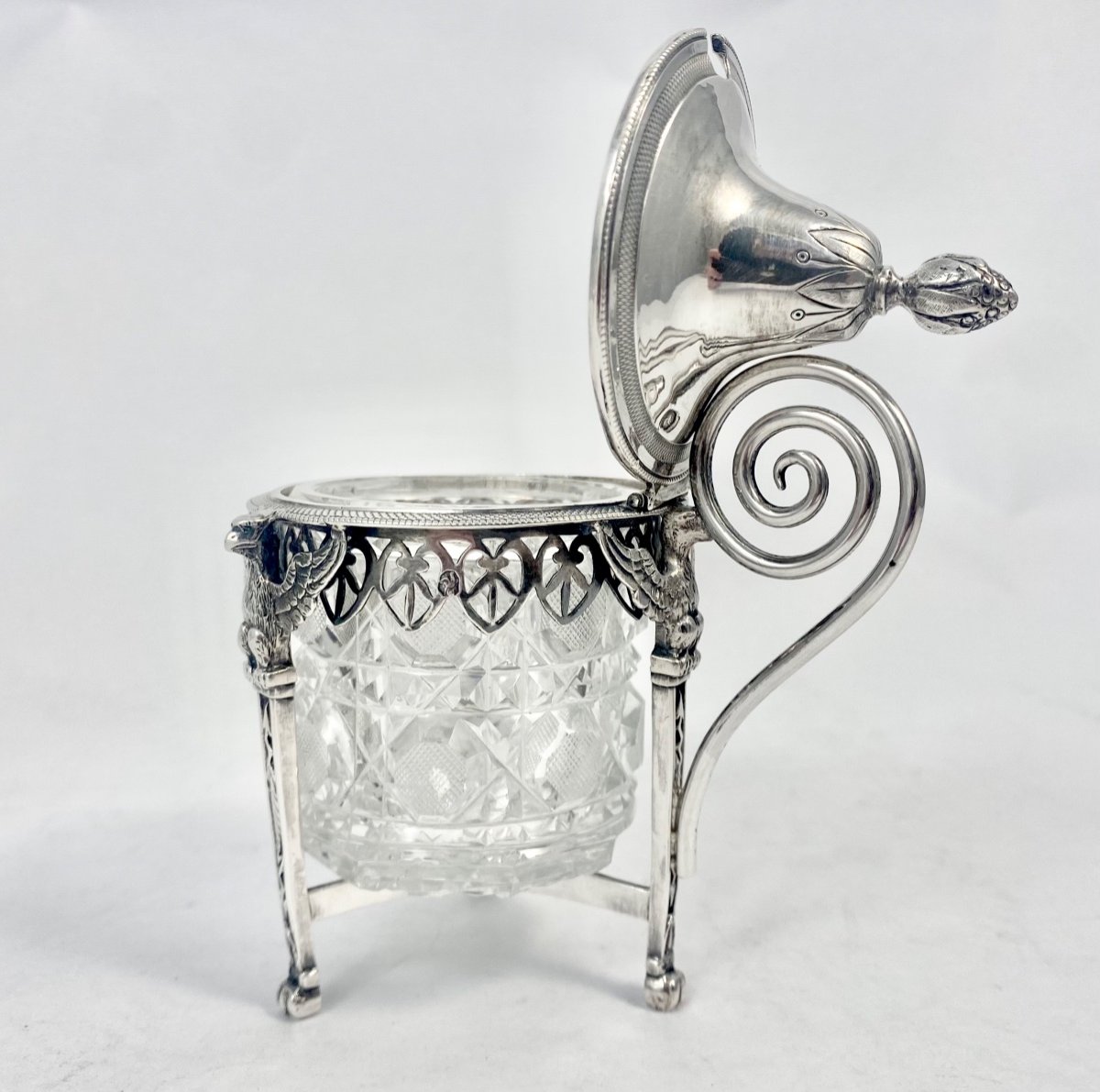 Paris 1798-1809, Two Salts And A Mustard Pot, Solid Silver And Cut Crystal, A. Mignerot-photo-3