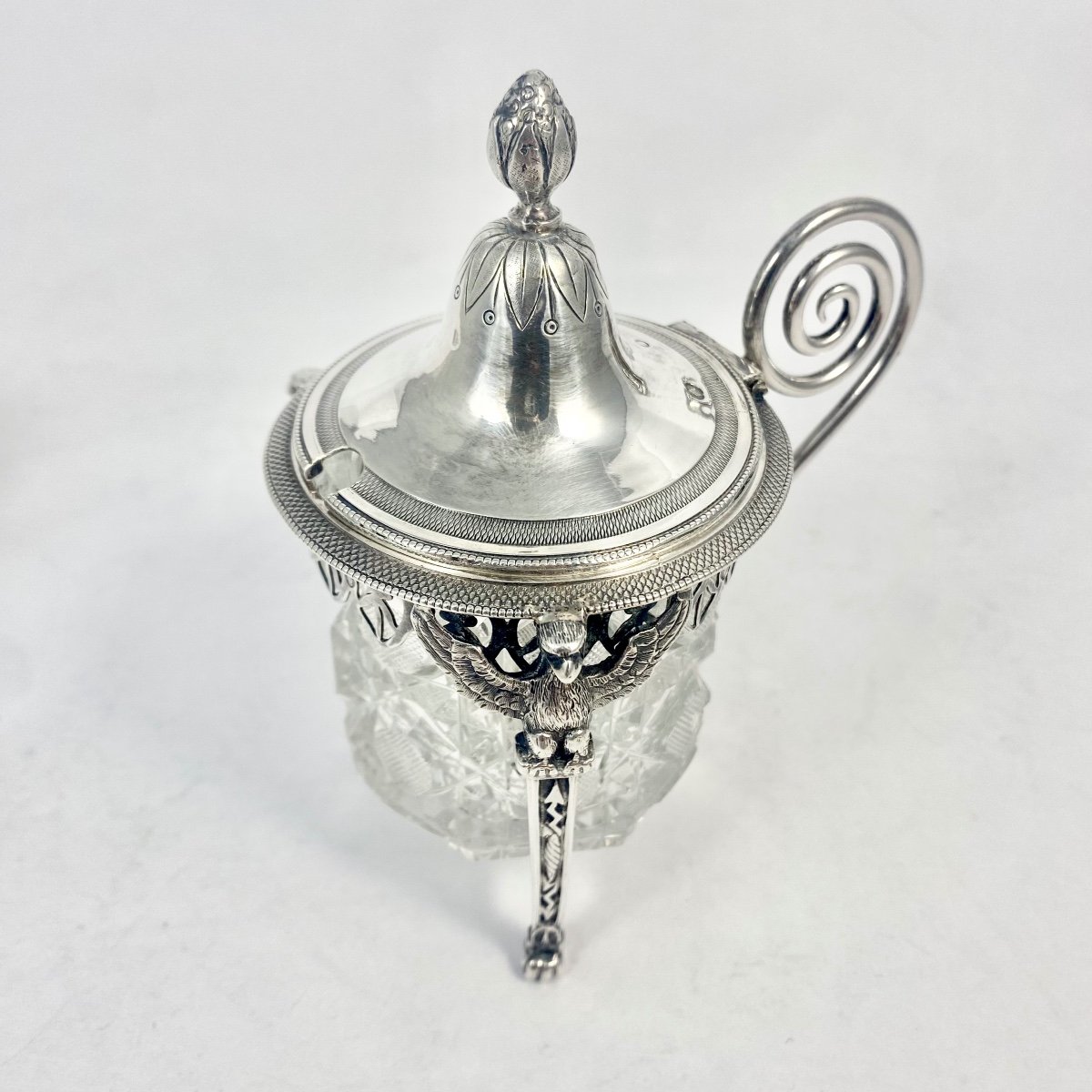 Paris 1798-1809, Two Salts And A Mustard Pot, Solid Silver And Cut Crystal, A. Mignerot-photo-1