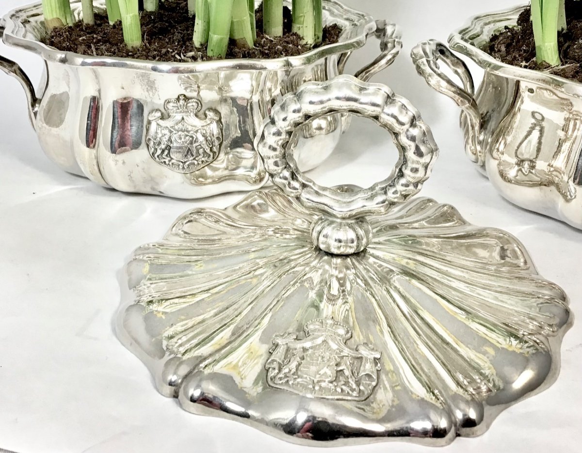 Princes Bisbescu, Princes Of Wallachia, Two Terrines In Solid Silver, Vienna 1846, Klinkosch-photo-3