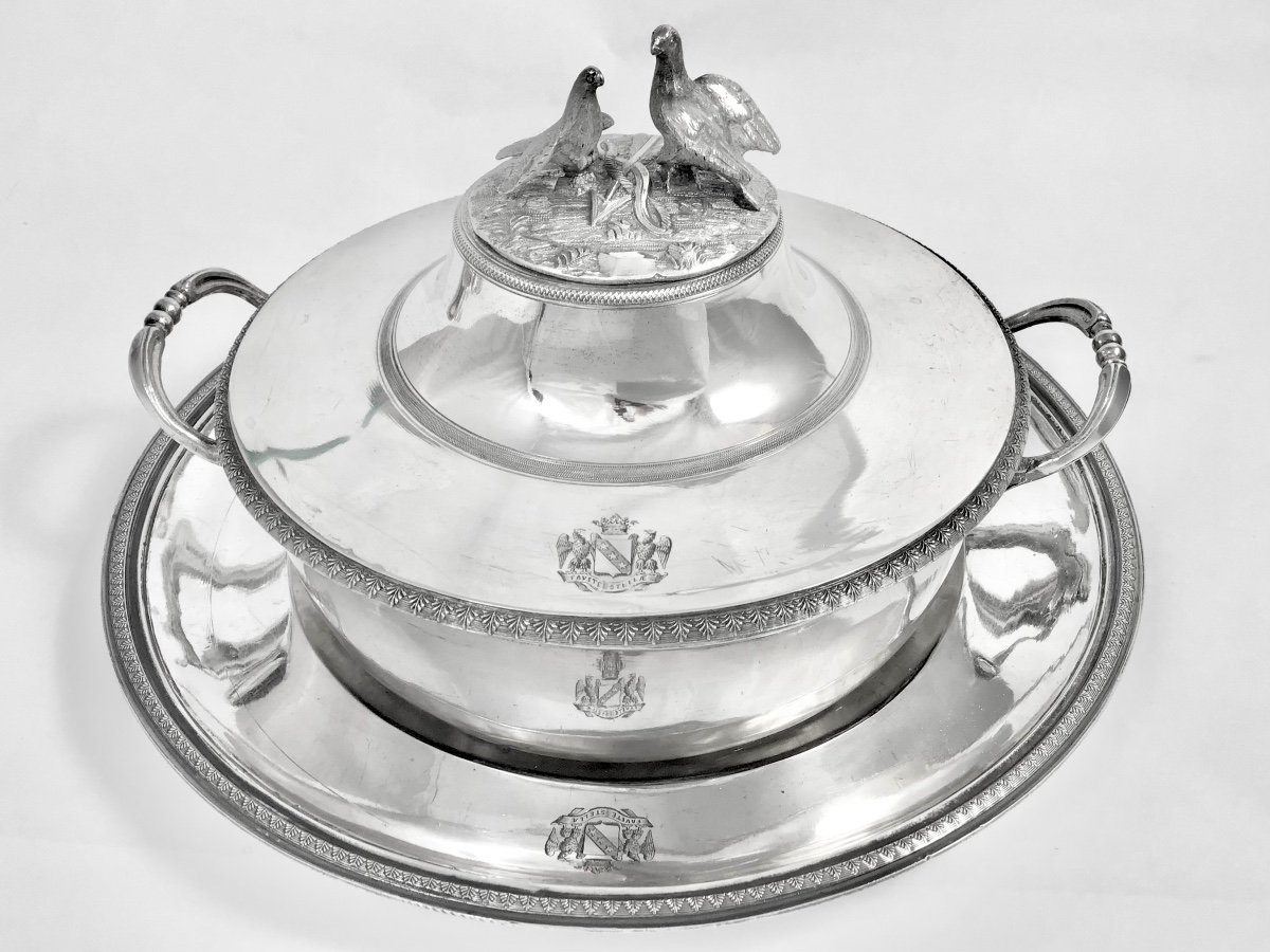 Paris 1799-1809, Solid Silver, Covered Bowl On Its Frame, Jean François Carron Bouillon-photo-6