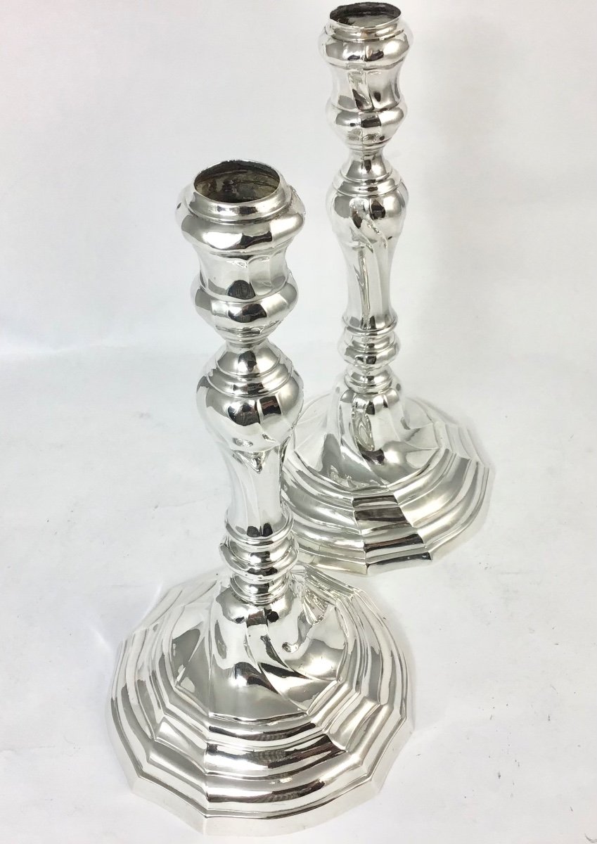 Mons 1772, Pair Of Twisted Candlesticks, Louis XV, Solid Silver -photo-2