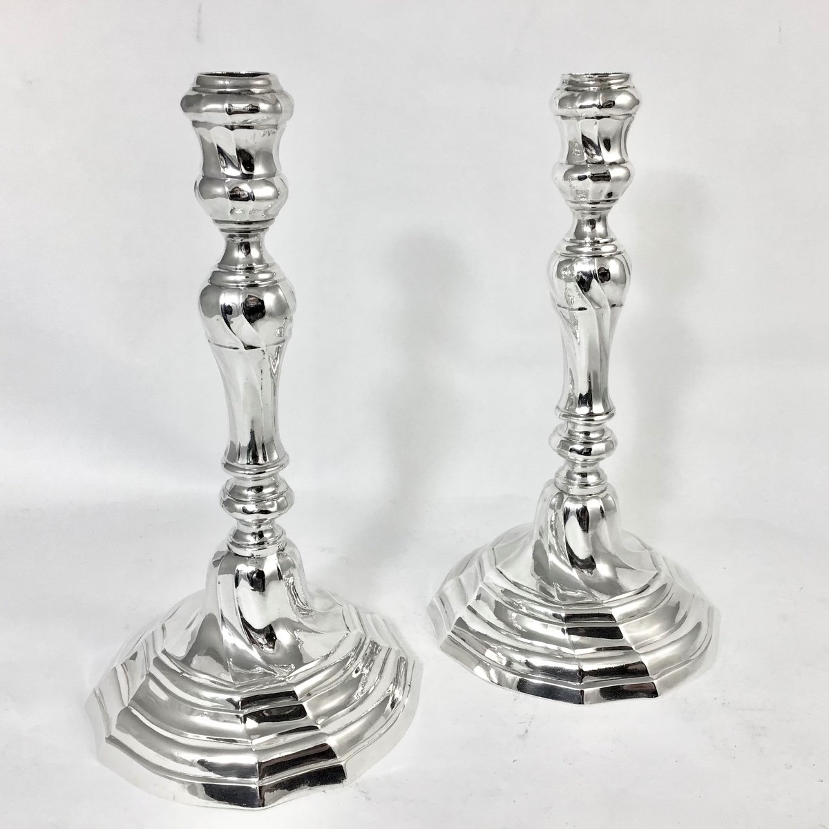 Mons 1772, Pair Of Twisted Candlesticks, Louis XV, Solid Silver -photo-4