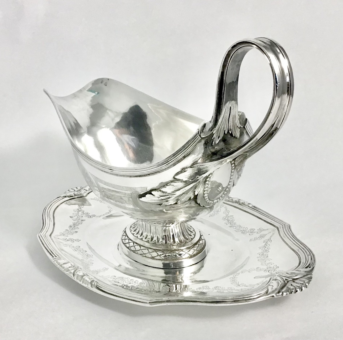 Paris 1780, Sauceboat On Tray, Solid Silver, Pierre Vallières, Jean-c.roquillet-desnoyers -photo-2