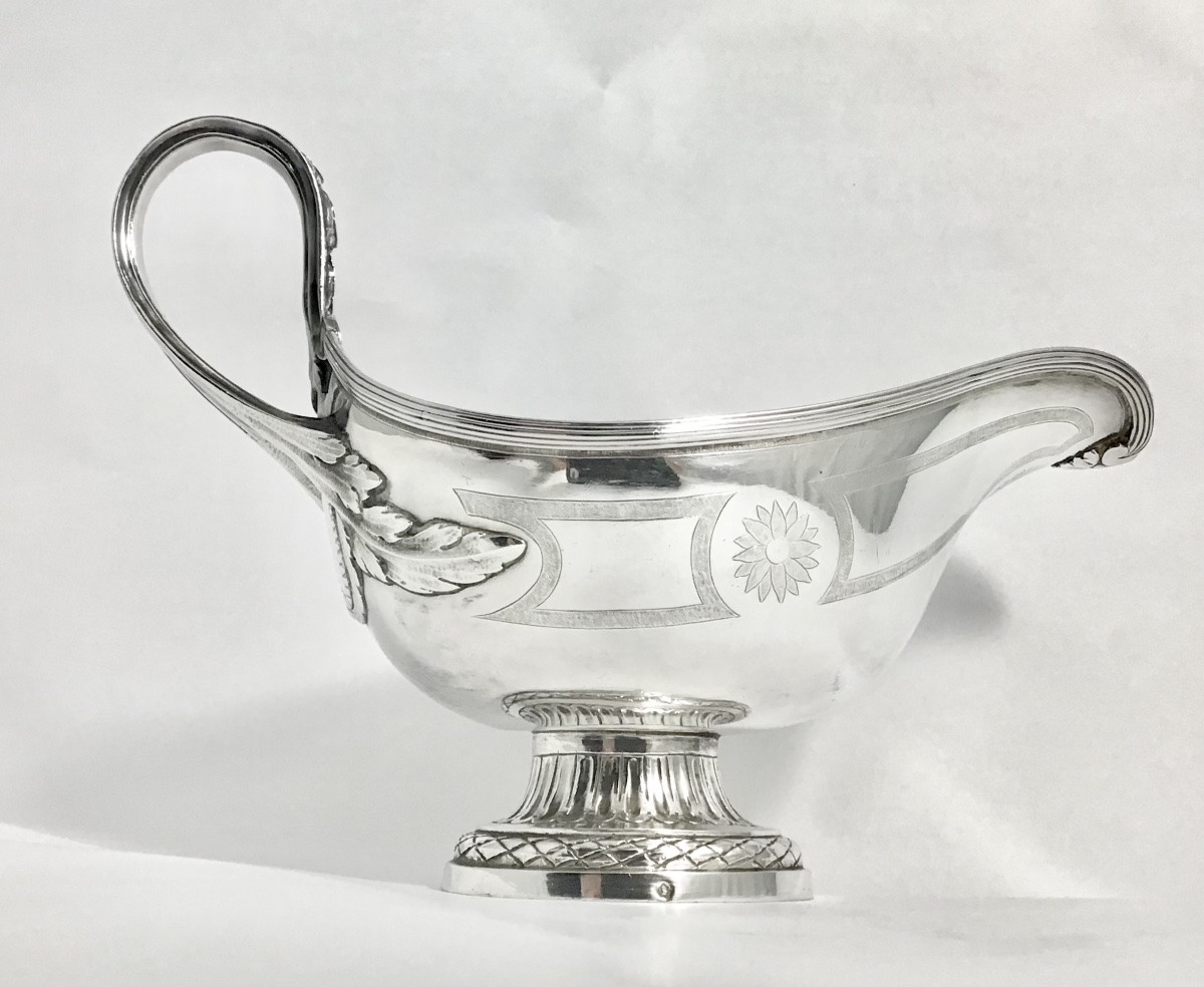 Paris 1780, Sauceboat On Tray, Solid Silver, Pierre Vallières, Jean-c.roquillet-desnoyers -photo-4