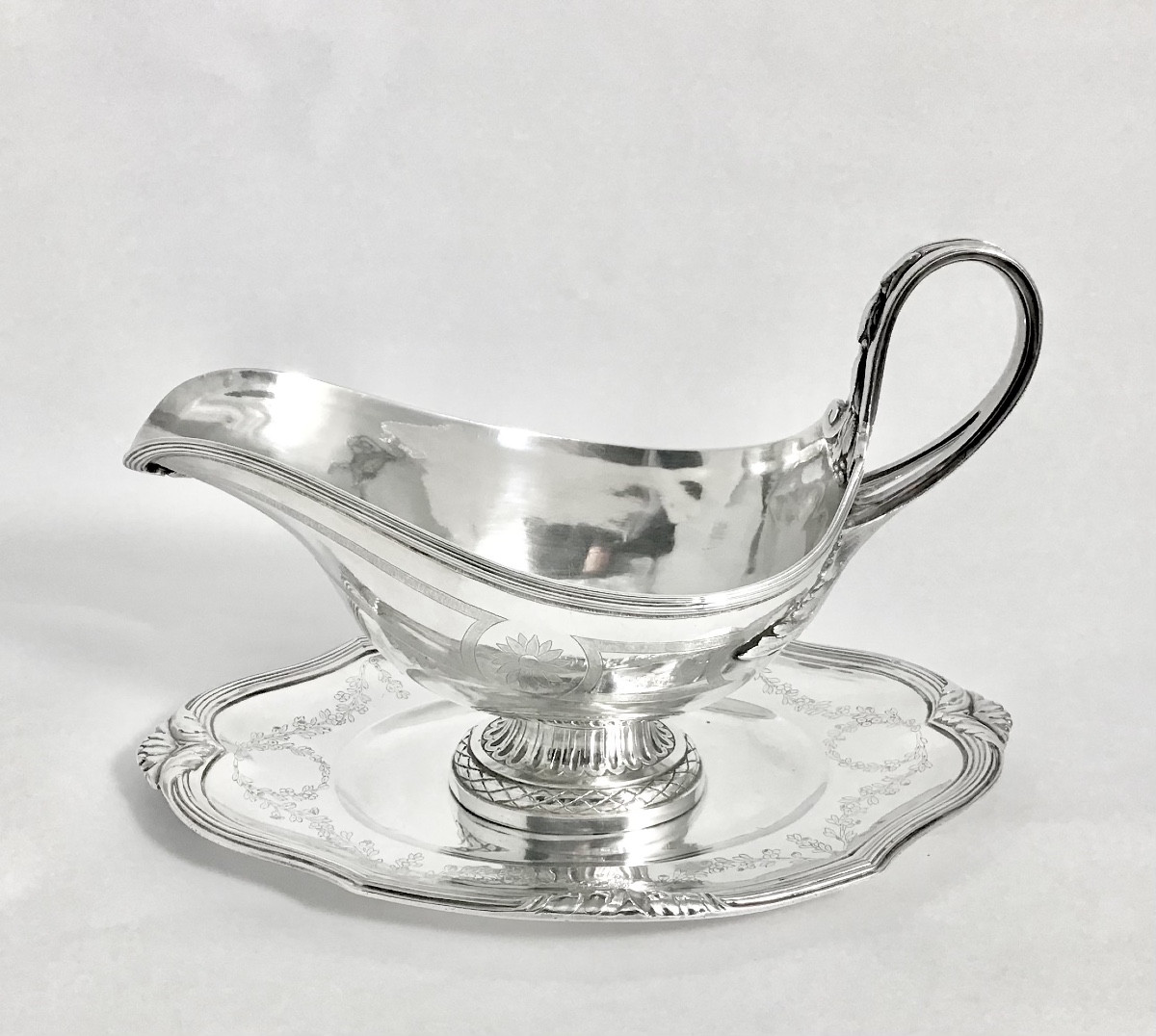 Paris 1780, Sauceboat On Tray, Solid Silver, Pierre Vallières, Jean-c.roquillet-desnoyers 