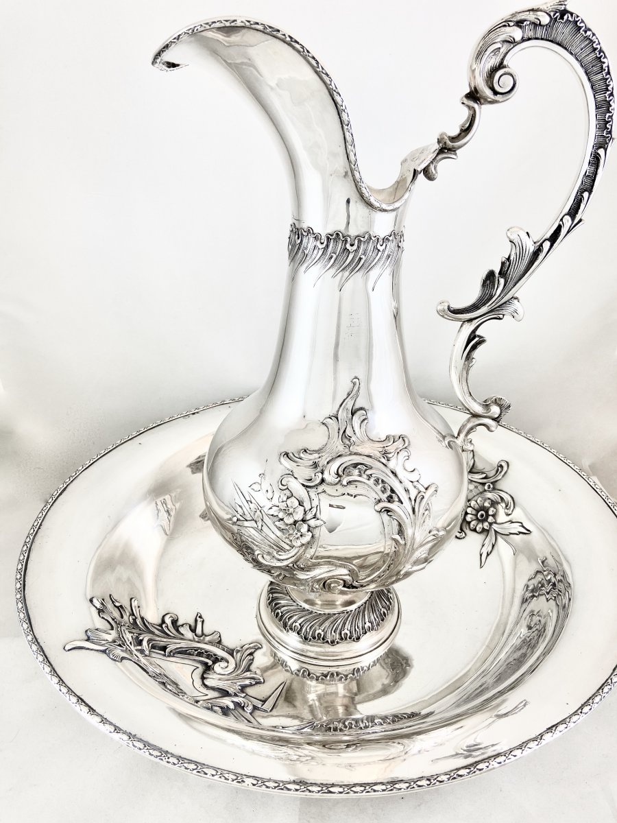 Proantic: Ewer And Its Basin, Sterling Silver Louis XV Style, Portugal