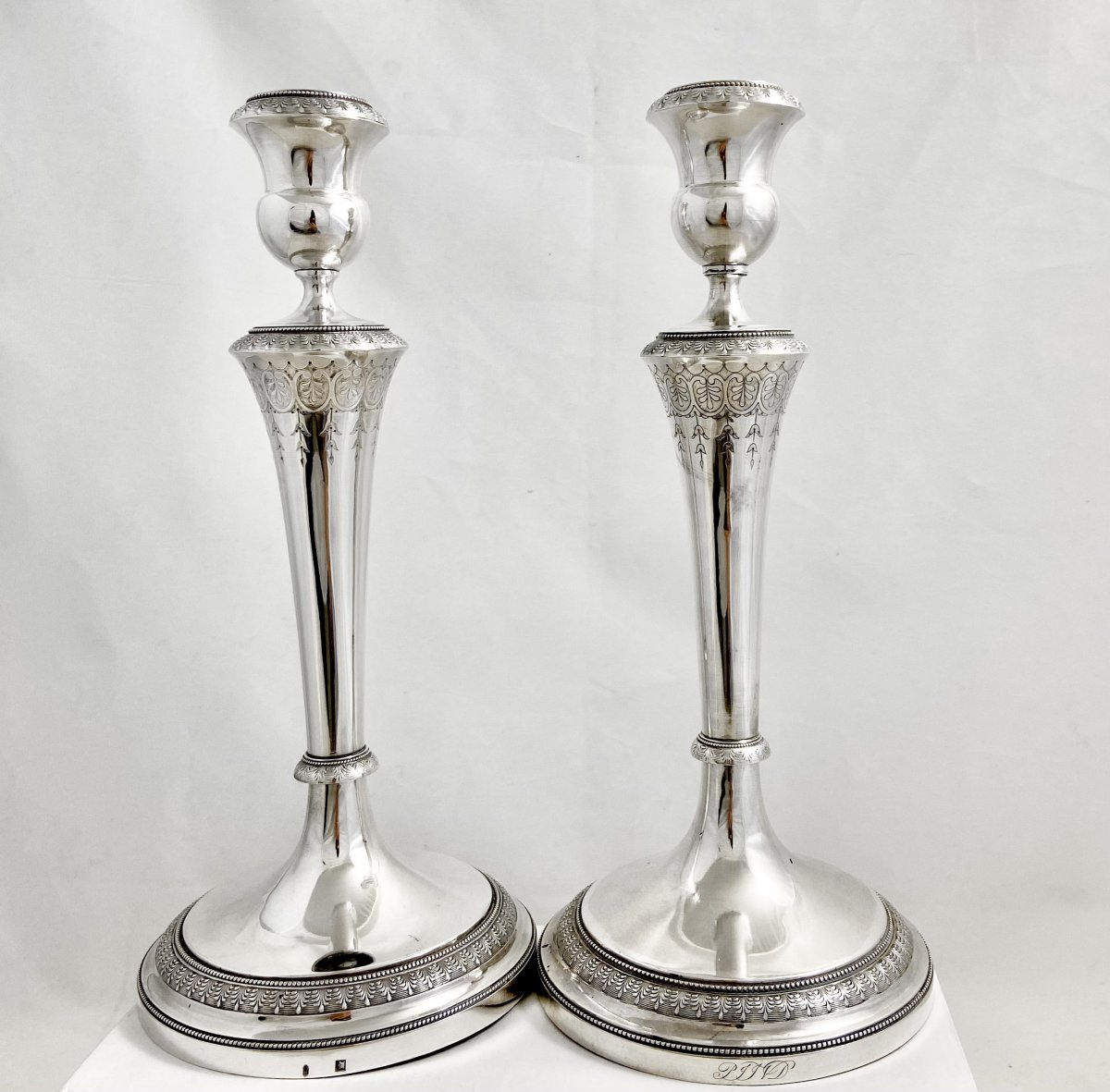 Pair Of Empire Candlesticks, Antwerp Around 1814-1822, Johannes Thomassen, Sterling Silver-photo-6