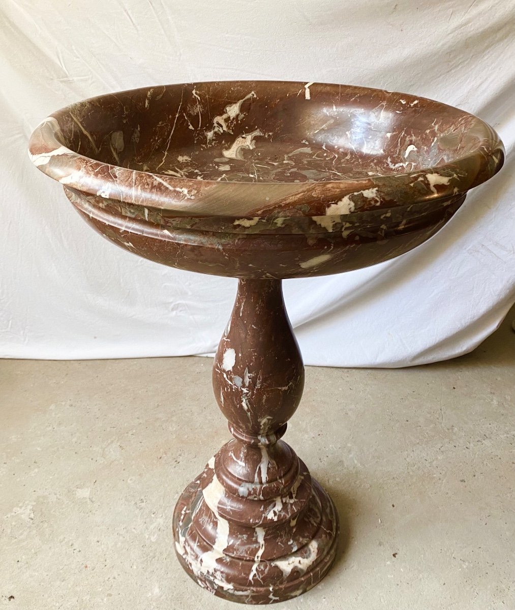 Baptismal Font, Basin, Stoup, 18th Century, Red Rance Marble-photo-7