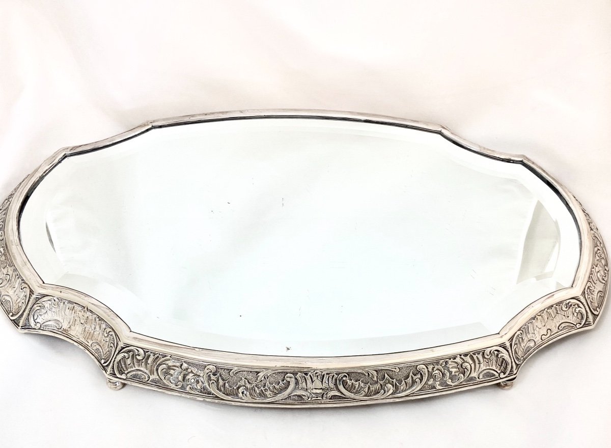 Table Mirror, Louis XV Style, Silver Metal Circa 1890, Table Center-photo-8