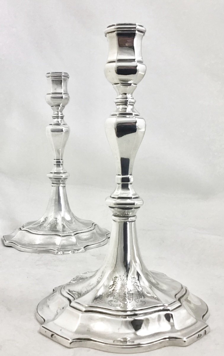 Pair Of Candlesticks, Brussels 1730-34, Solid Silver, From Trooz-photo-2