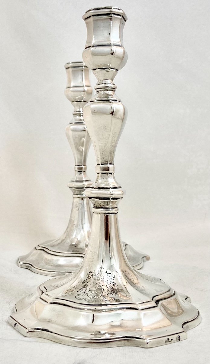 Pair Of Candlesticks, Brussels 1730-34, Solid Silver, From Trooz-photo-4